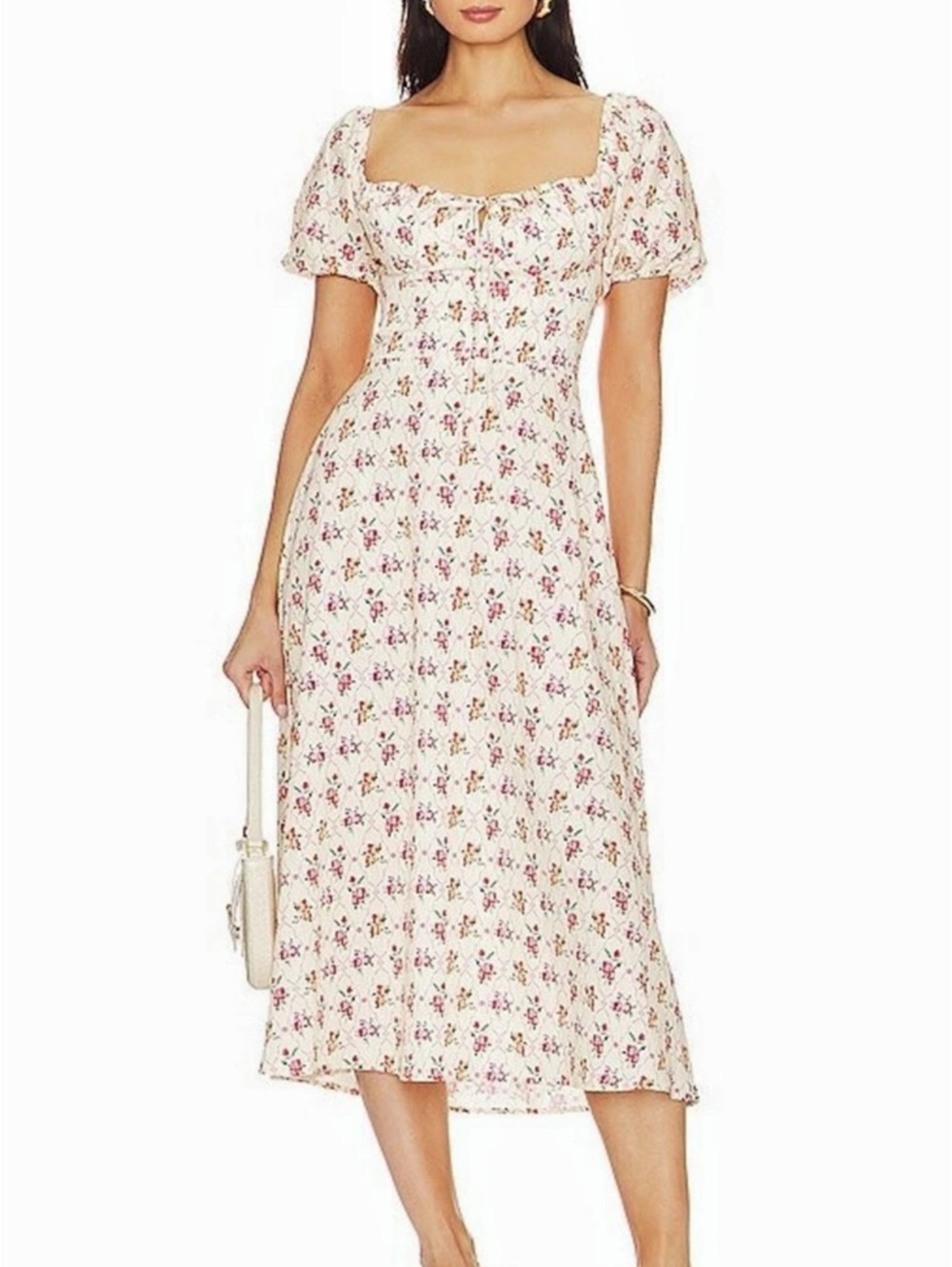 RESA Floral Midi Dress in White & Pink Size XL Like New